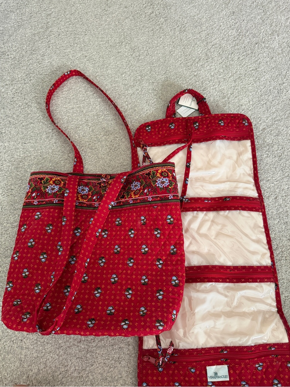 Vera Bradley Red Quilted Tote and Hang Organizer Set, NEW WITH TAGS